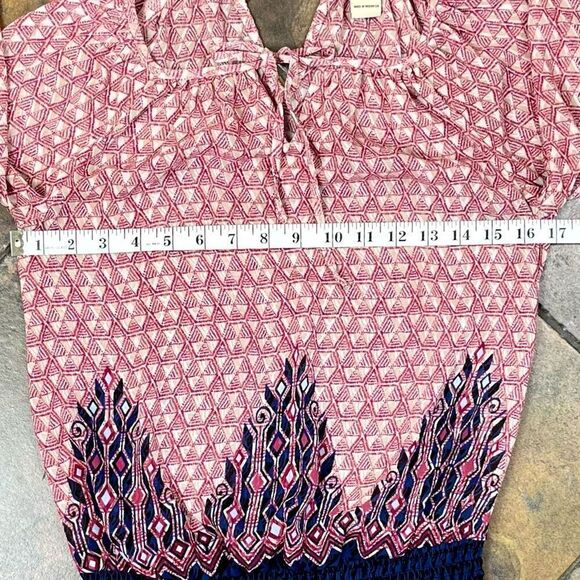 Lucky Brand Western Print V-neck Long Sleeve Blouse XS - Picture 8 of 9